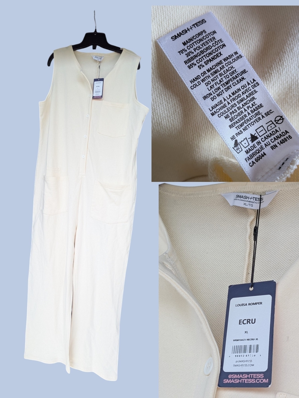 Smash + Tess NEW Size XL: Louisa Ecru Cream Sleeveless Button-Front Jumpsuit - Picture 4 of 6